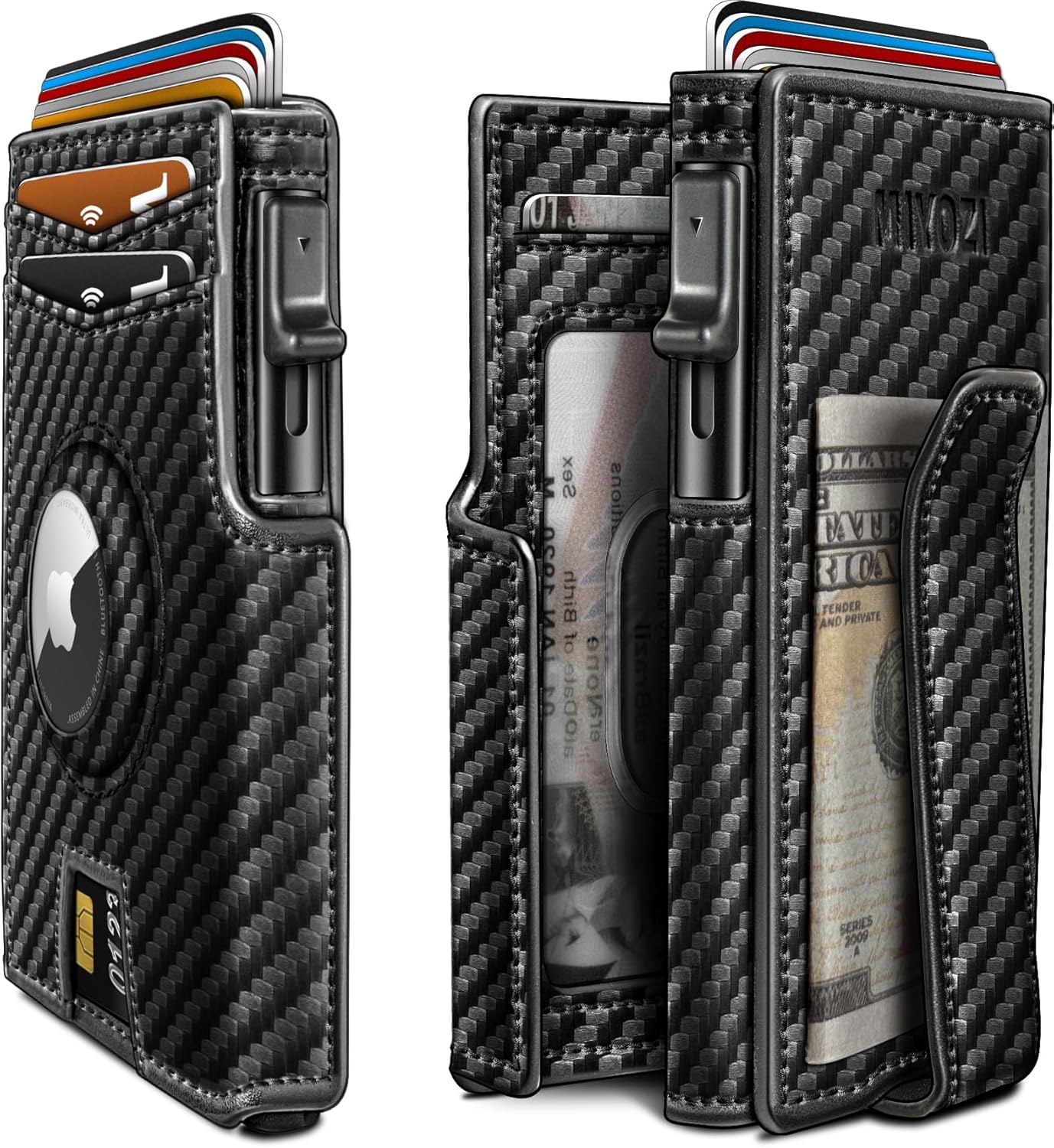 Airtag Wallet for Men,with Money Clip 10 Cards Metal Case Smart Slim Pop Up Cred...