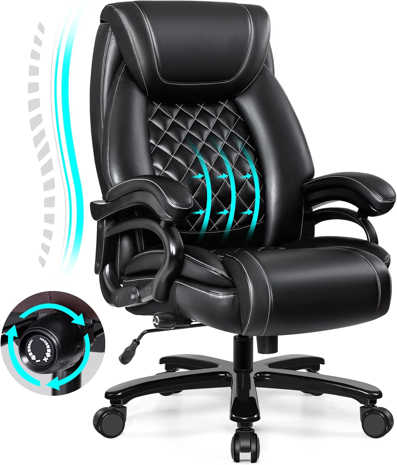 Big and Tall 500lbs Office Chair,Heavy Duty Large PU Leather Executive Desk Chai...