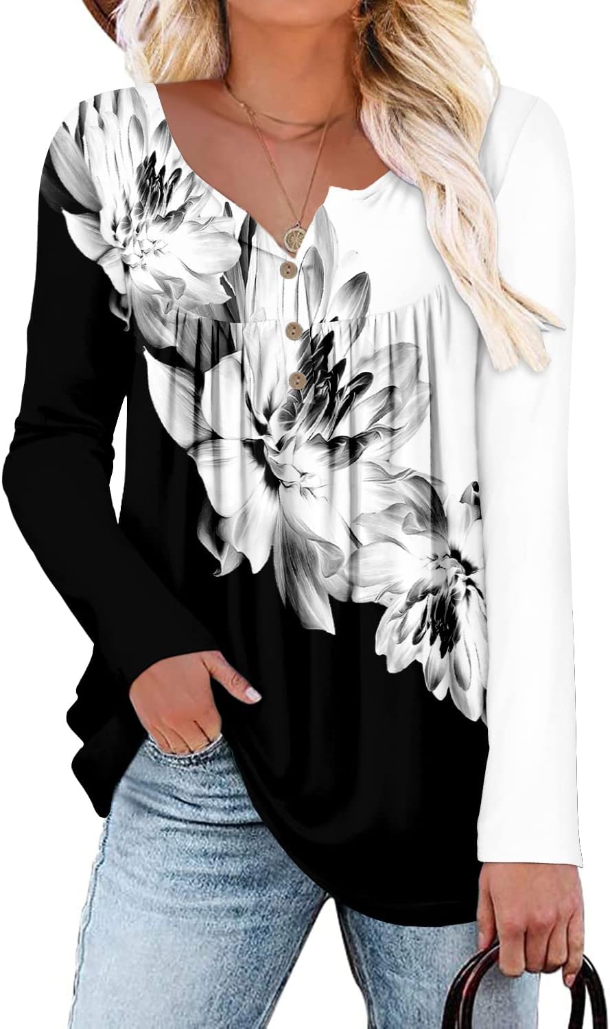 ROSELINLIN Womens Long Sleeve Tunic Tops Floral Fall Blouse Shirts XX-Large A Bw...