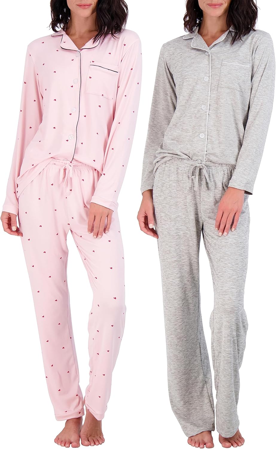 Real Essentials 4 Piece: Womens Long & Short Sleeve Button Down Pajama Set - Ult...