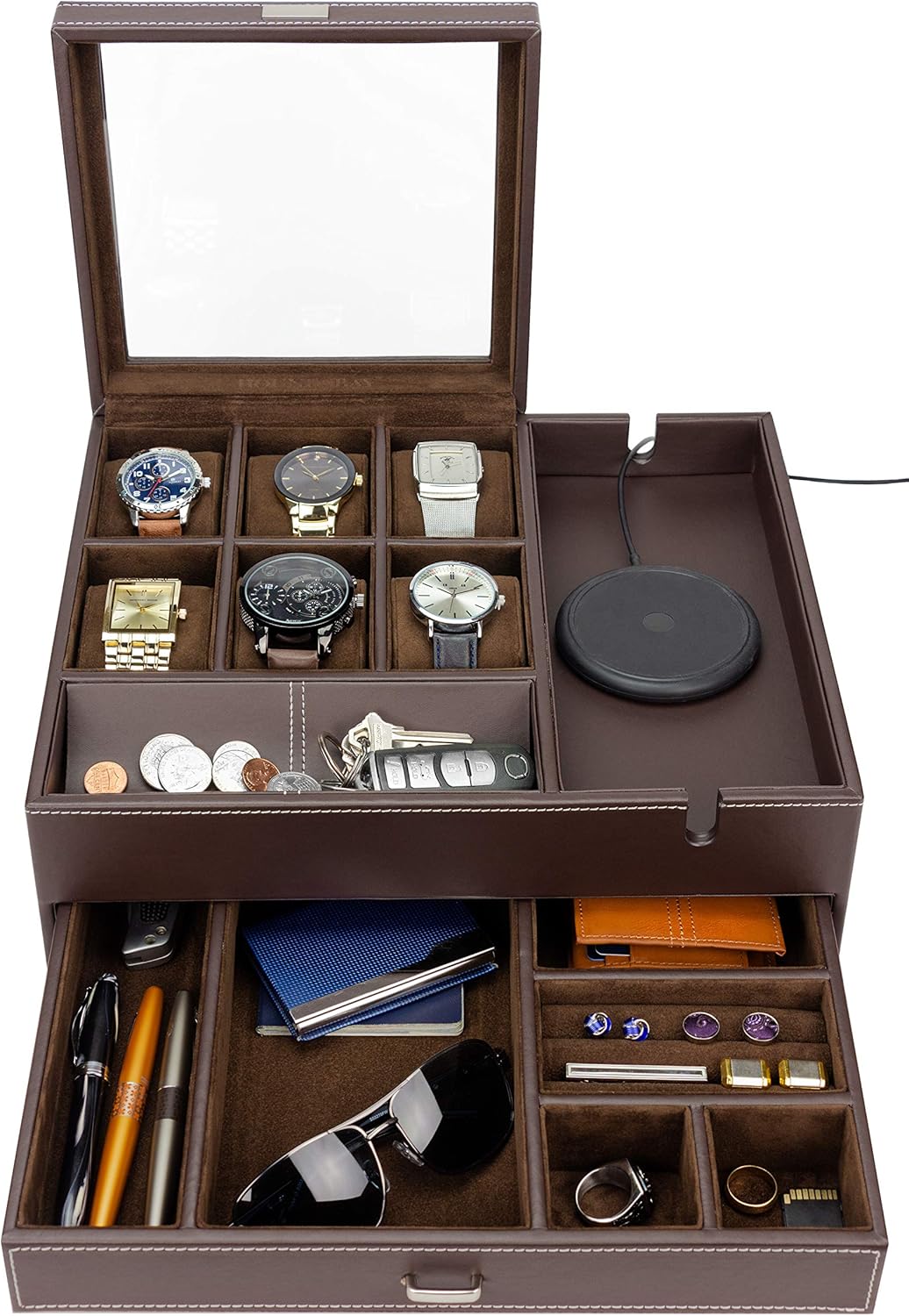 HOUNDSBAY Watch Box for Men & Mens Jewelry Box Organizer - Watch Box Organizer f...