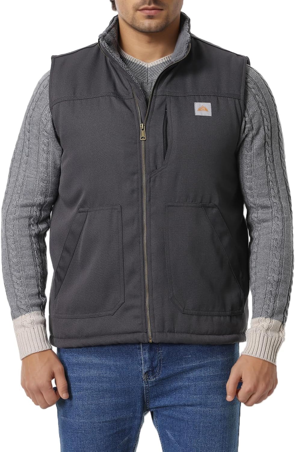 Men's Loose Fit Workwear Vest Fleece-Lined Durability Waterproof Mock-Neck Vest...