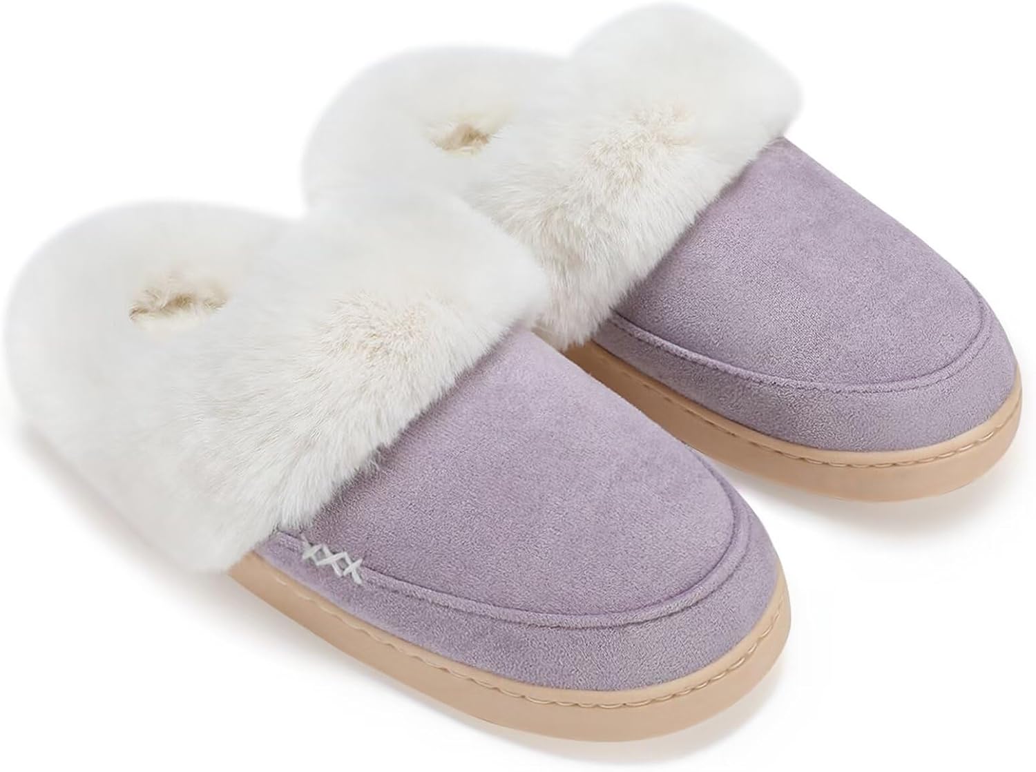 NineCiFun Women's and Men's Suede House Slippers Slip on Fuzzy Slippers with Fau...