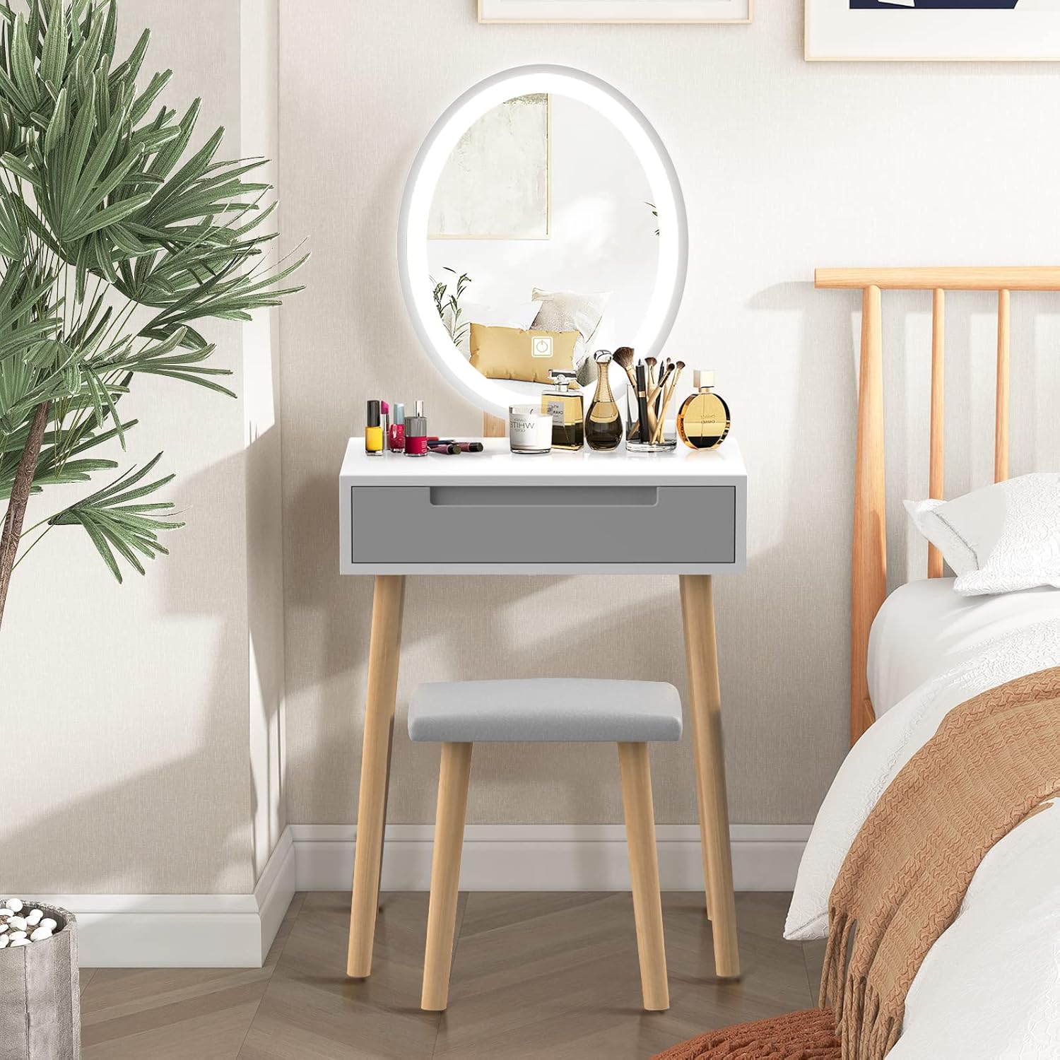 YOURLITE Small Vanity Desk with Mirror and Lights,Makeup Vanity Desk with Chair...