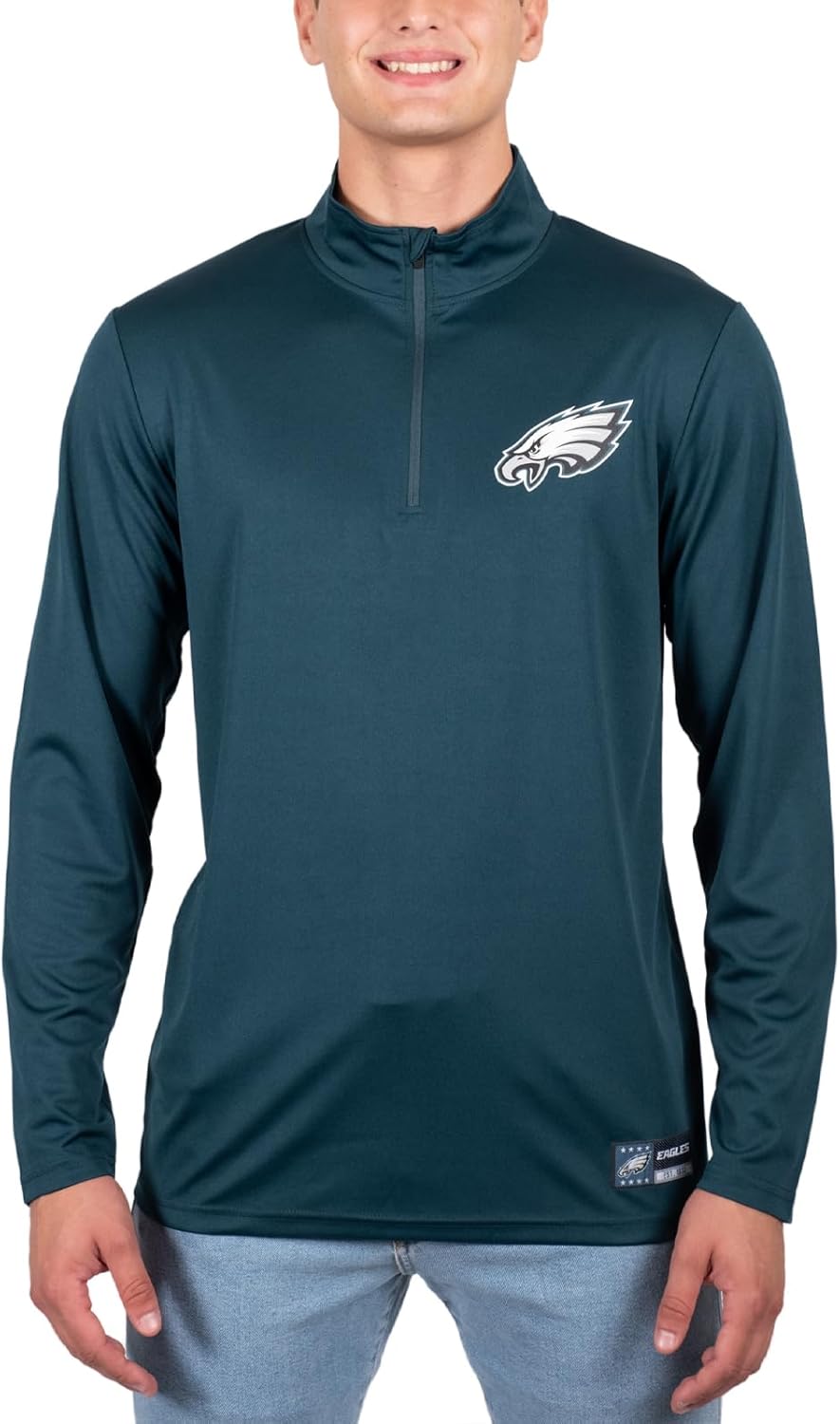 Ultra Game Adults NFL Official Super Soft Quarter Zip Long Sleeve T-Shirt Philad...