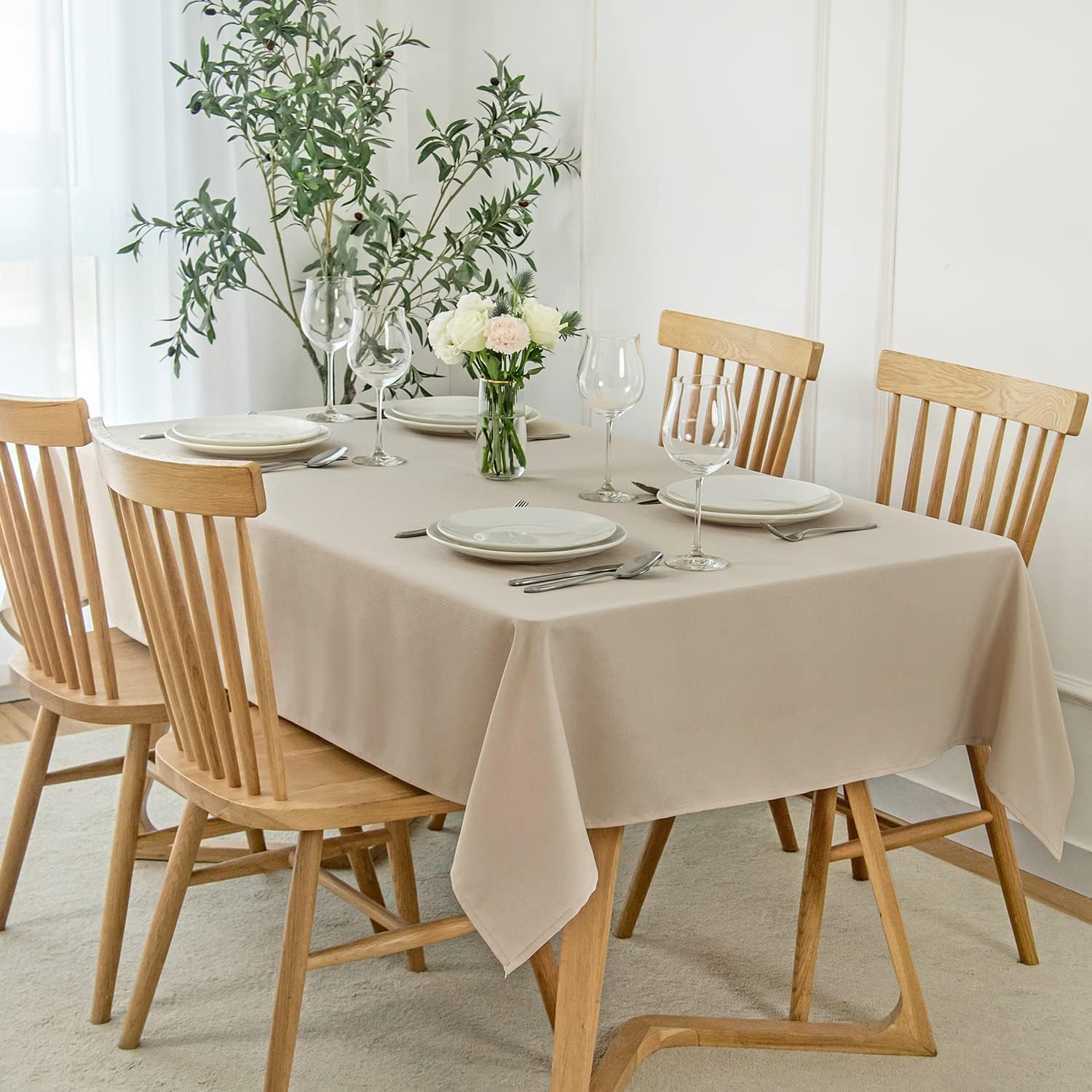 maxmill Slubby Texture Tablecloth Water Resistance Antiwrinkle Spillproof Soft W...