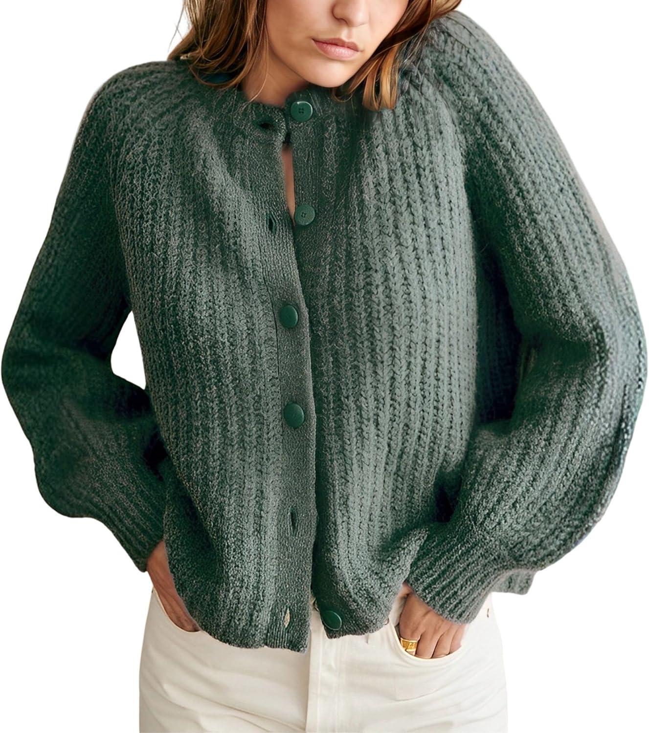 Bianstore Women's Casual Long Sleeve Crewneck Button Down Cardigan Sweater Knit...