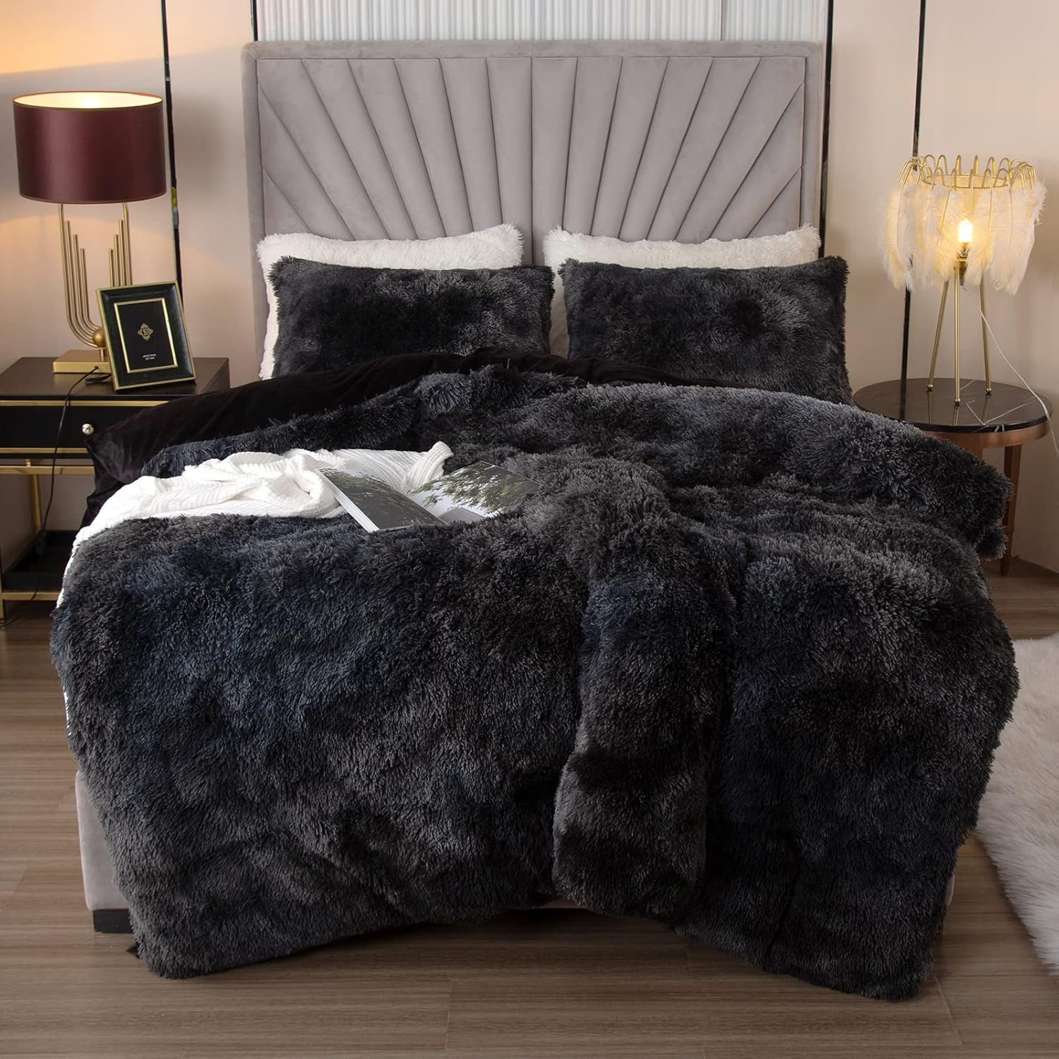 EMME Luxury Fuzzy Duvet Cover Set Twin Size Fluffy Comforter Cover Set for Twin...