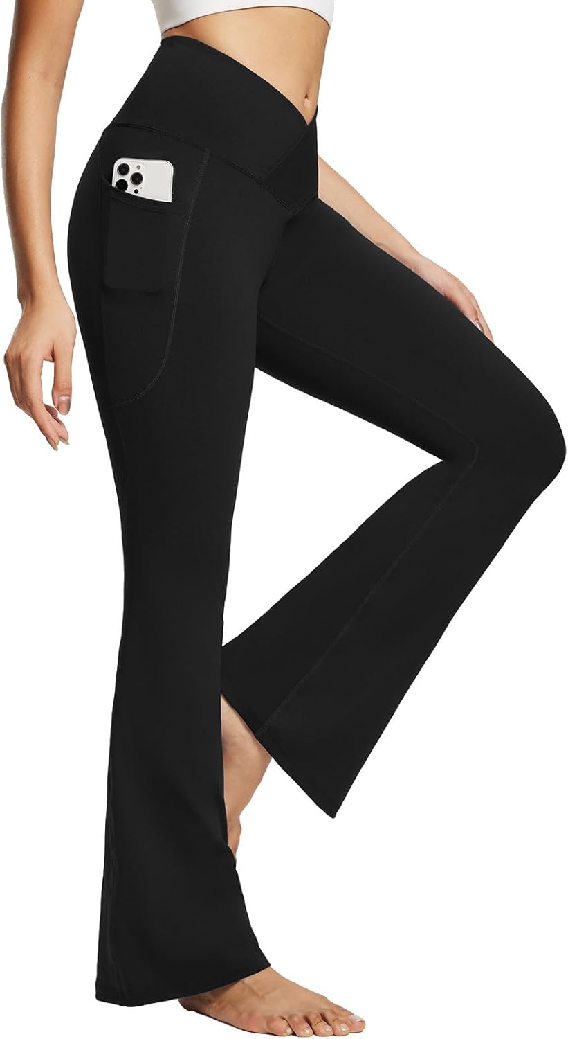 BALEAF Women's Flare Leggings, Trendy Crossover Yoga Pants, High Waist Casual Wo...
