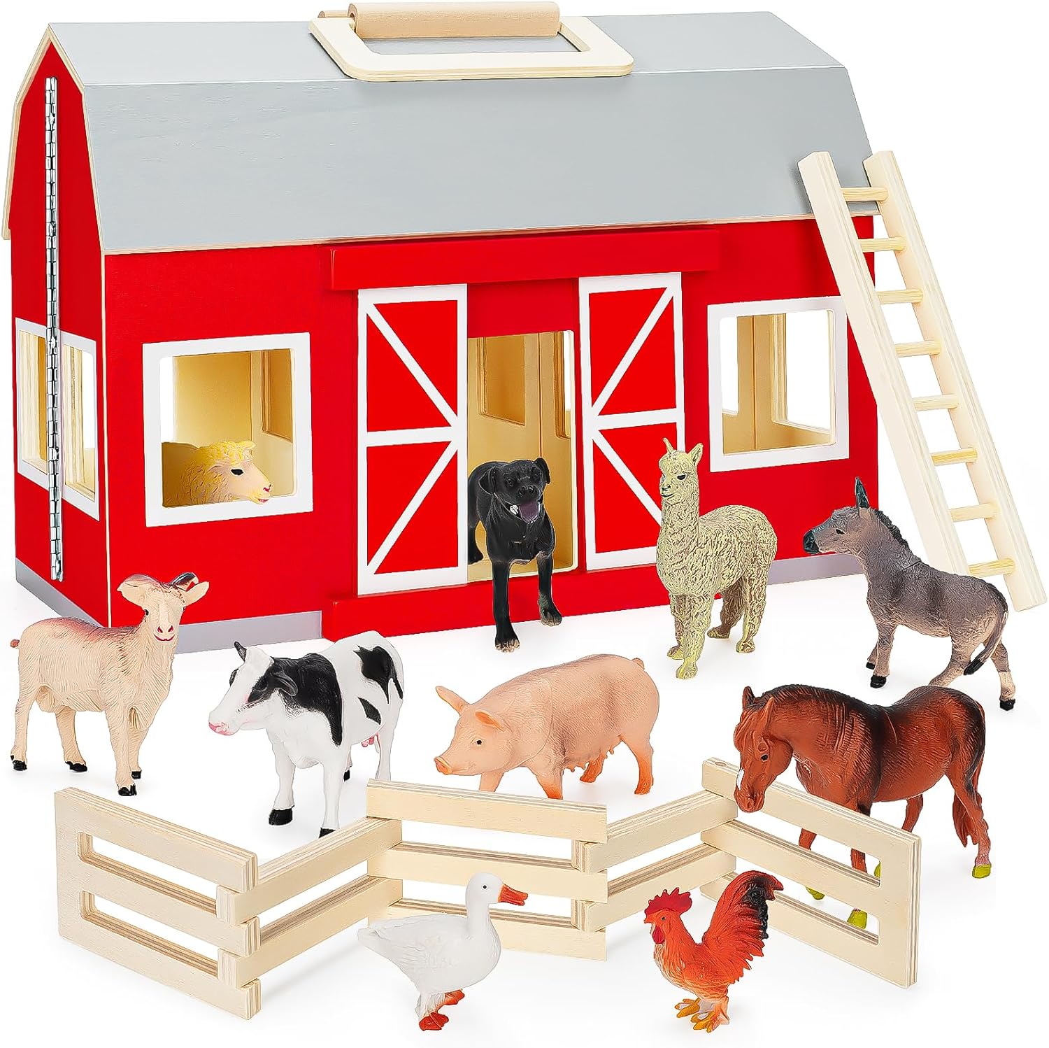 Farm Animals Toys for 3+ Year Old Toddlers Girls Boys, Big Wooden Barn Farm with...