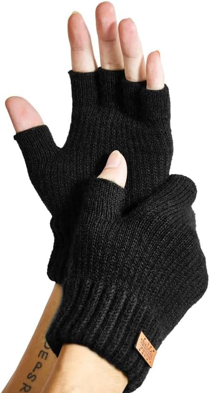 Fingerless Gloves for Women Men, Winter Warm Alpaca Wool Stretch Knit Adult Half...