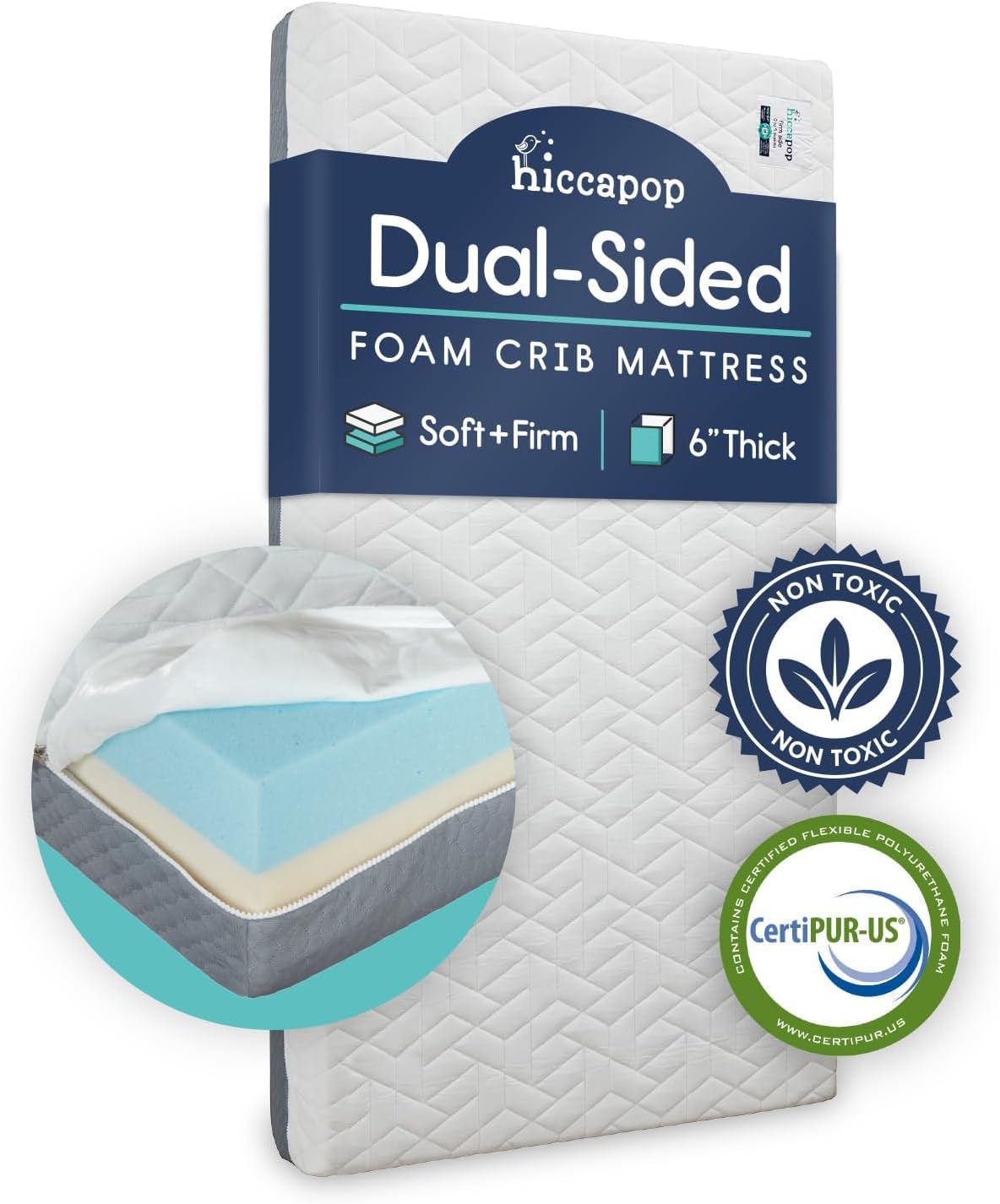 hiccapop Baby Crib Mattress - Safe, Non-Toxic, Waterproof - Dual Sided w/Firm Si...