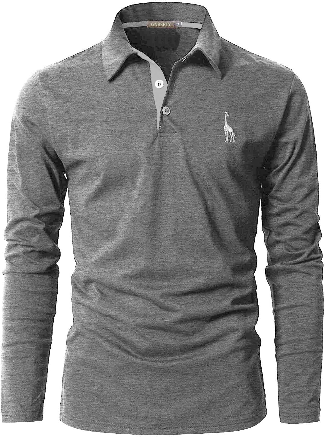 GNRSPTY Mens Long Sleeve Polo Shirt Cotton Golf Giraffe Tops 3XL Dark Grey