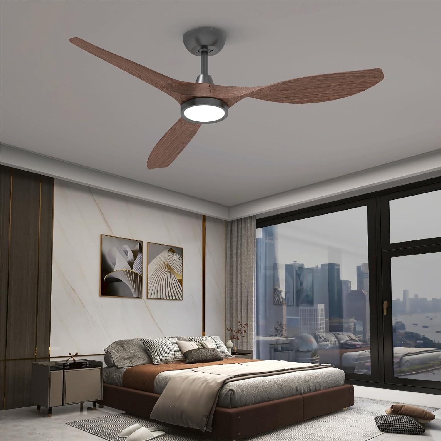 Roomratv Ceiling Fans with Lights and Remote, Ceiling Fan 52 Inch Woodgrain Colo...