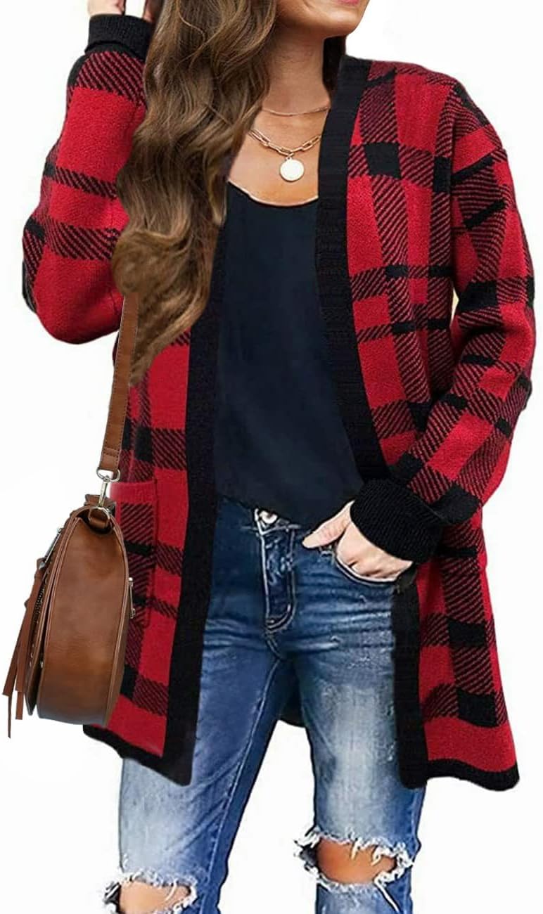 ZESICA Women's 2024 Fall Winter Long Sleeves Open Front Leopard Print Knitted Sw...