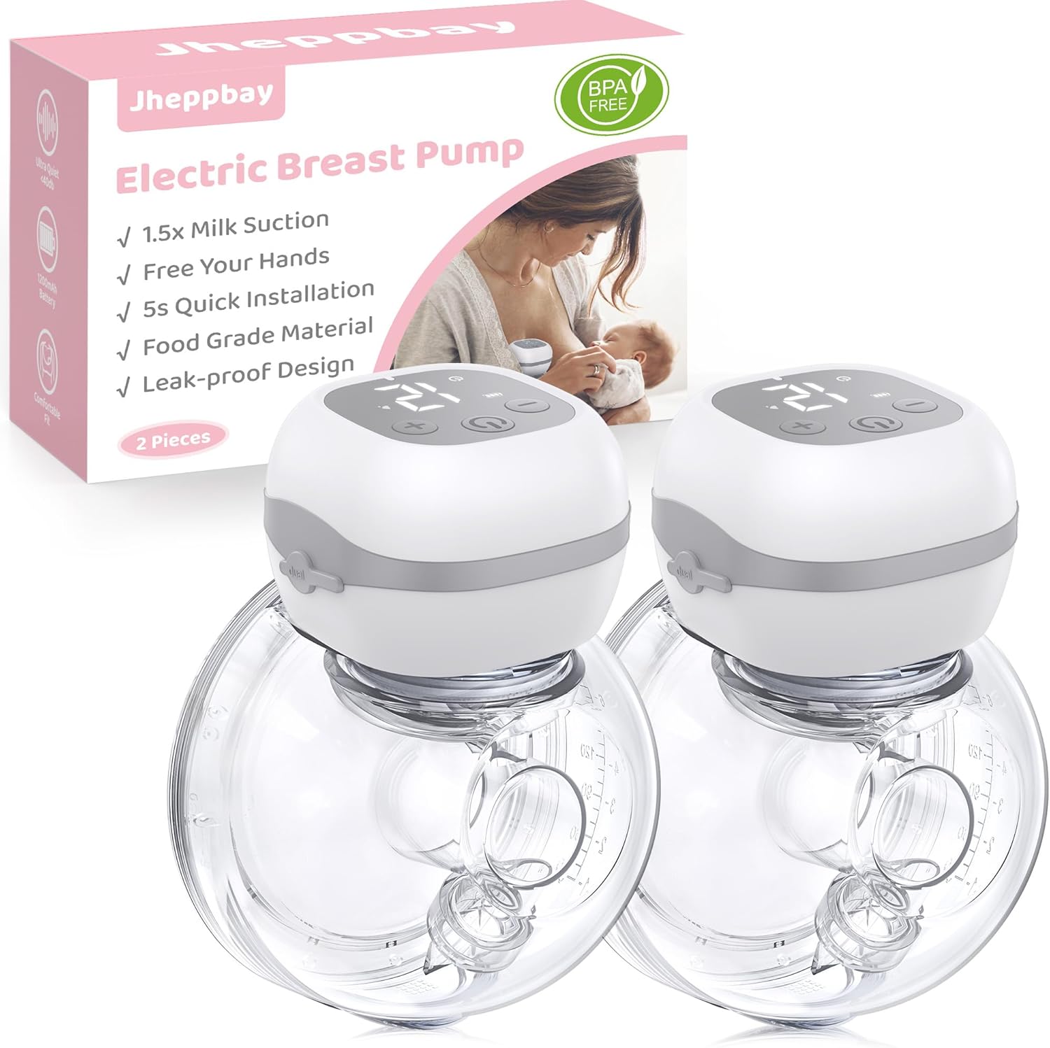 Jheppbay Double Electric Breast Pump - Wearable Leak-Proof Breast Pump Electrica...