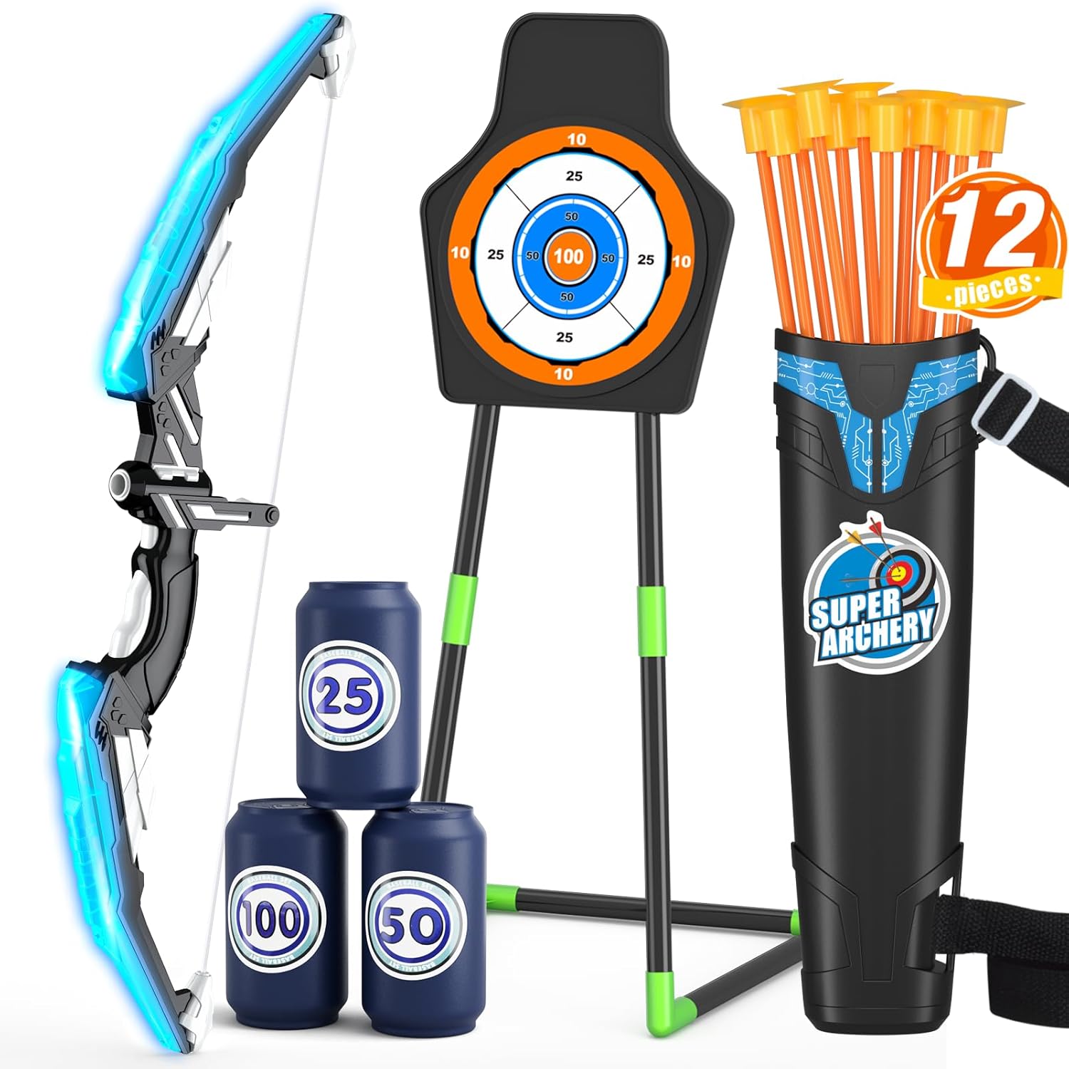 Bow and Arrow for Kids, LED Light Up Archery Set with 12 Suction Cup Arrows, 1 S...