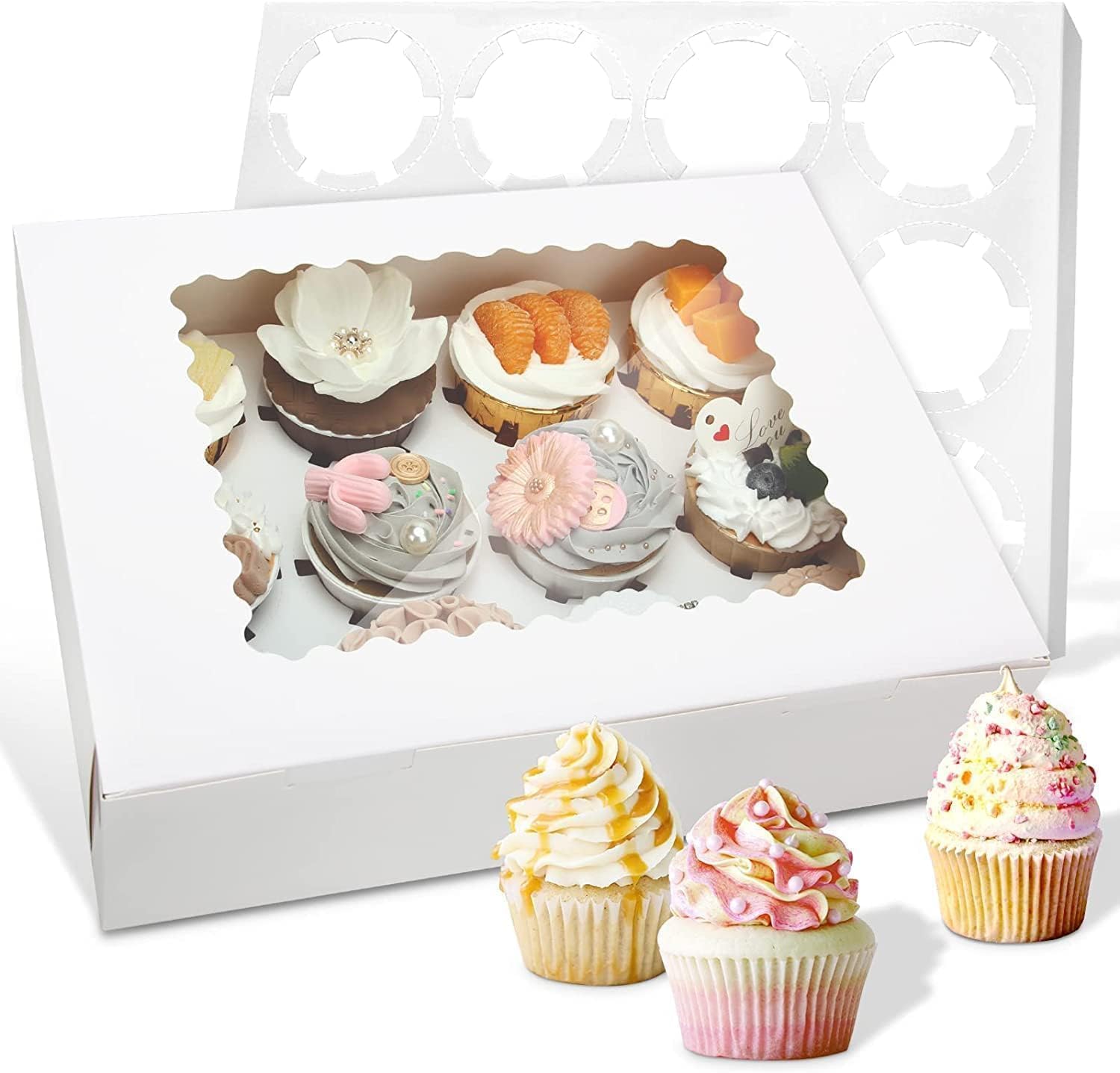 Sivaopa 20 Set Cupcake Boxes Hold 12 Standard Cupcakes, Food Grade Cupcake Holde...