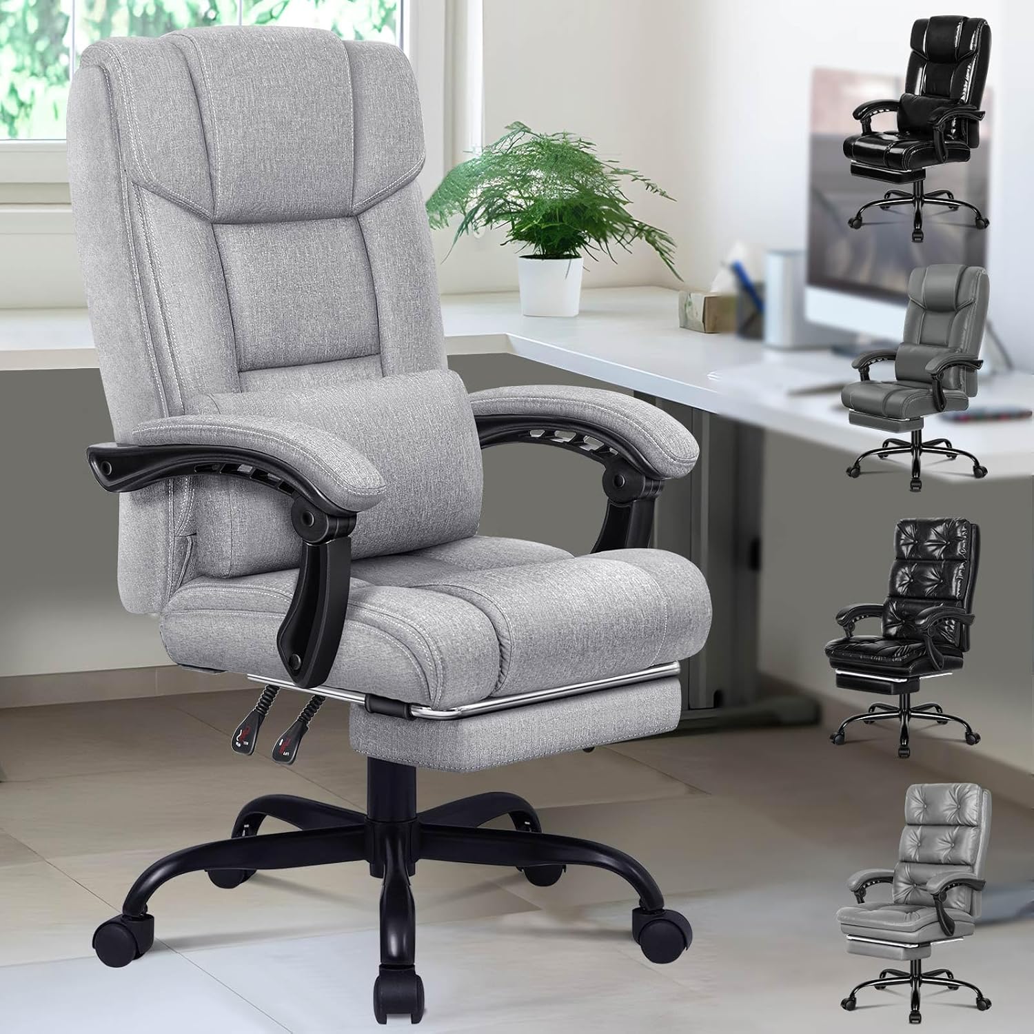 ELFORDSON Office Chair with XL Lumbar Cushion, Computer Desk Chair with Footrest...