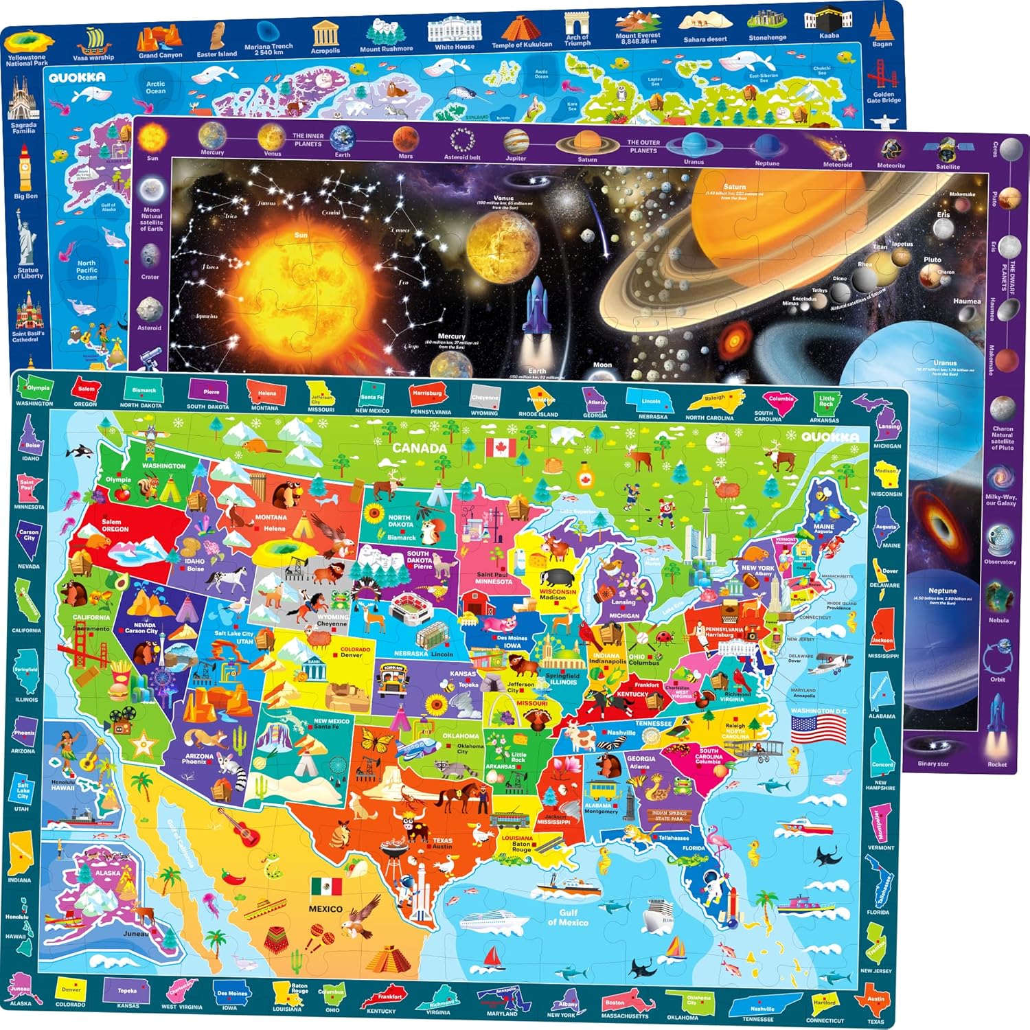 QUOKKA 100 Piece Puzzles for Kids Ages 4-6 – 3 Pack Floor Puzzles for Kids 8-10...