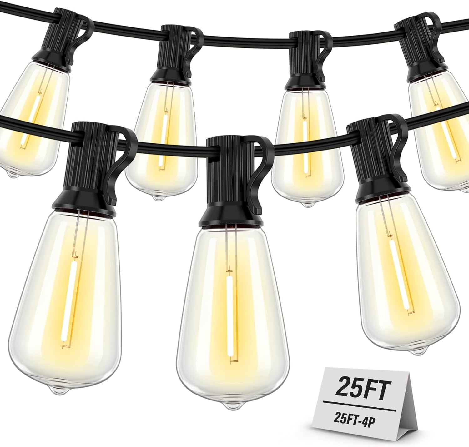 Outdoor String Lights Waterproof, 100FT (25FT 4 Pack) Patio Lights with 52 ST38...