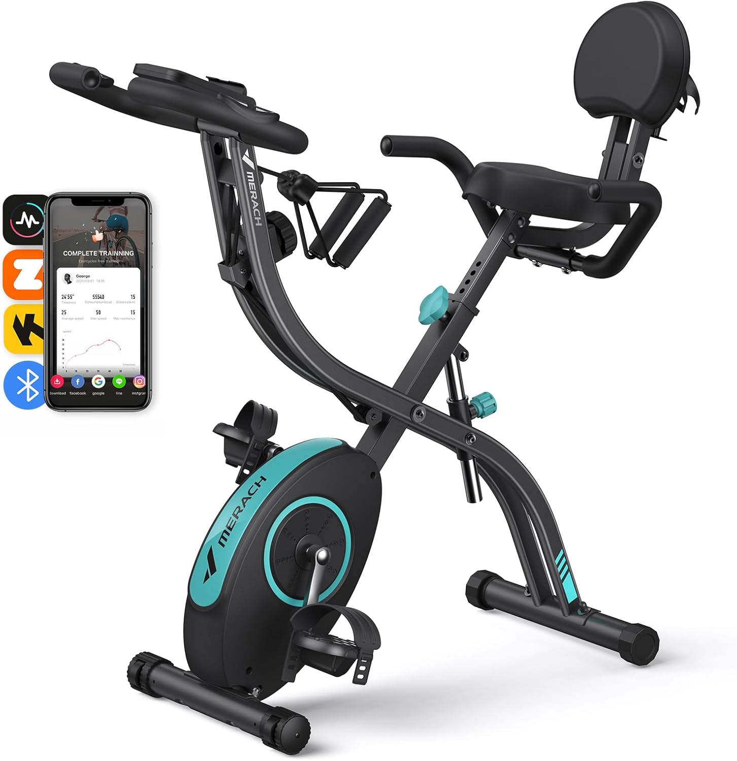 MERACH Folding Exercise Bike for Home - 4 in 1 Magnetic Stationary Bike with16-L...