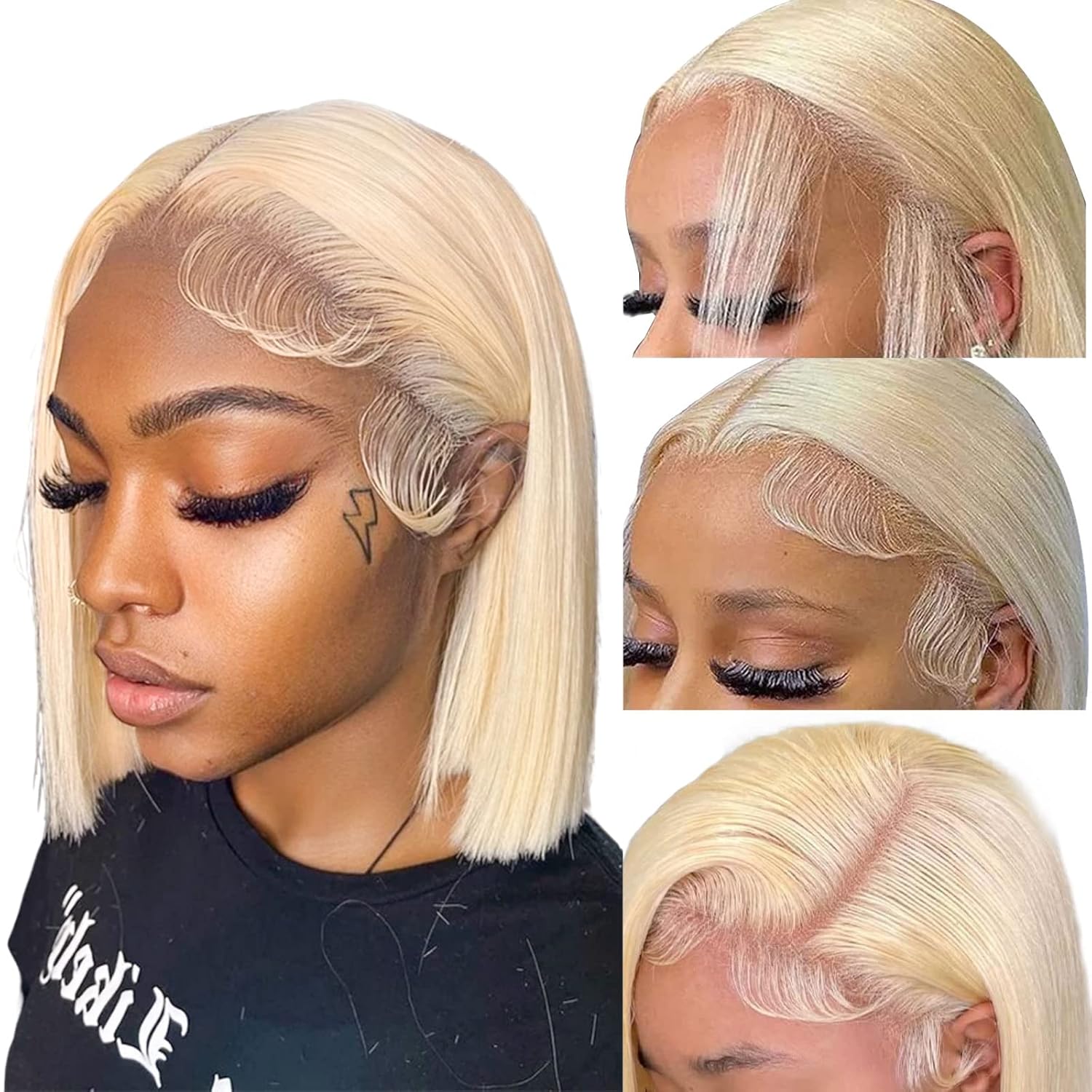 Transparent Blonde Bob Wig Human Hair 13X4 613 Bob Wig HD Lace Front Wig Human H...