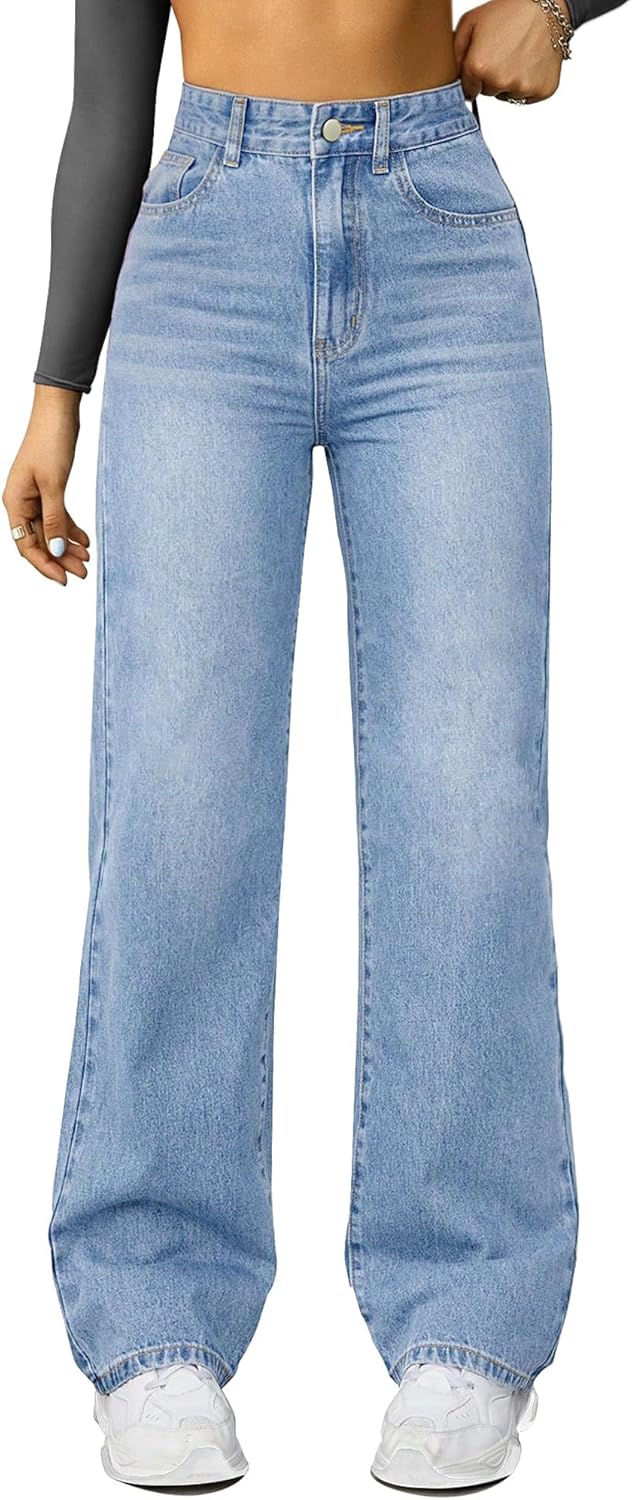 Straight Leg Jeans for Women,High Waisted Wide Leg Loose Microelastic Boyfried D...