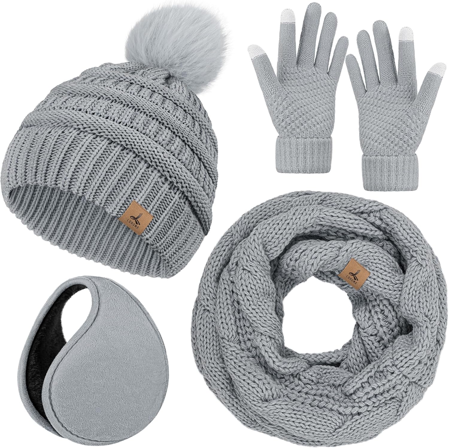 Winter Hat Scarf Gloves and Ear Warmer, Warm Knit Beanie Hat Touch Screen Gloves...