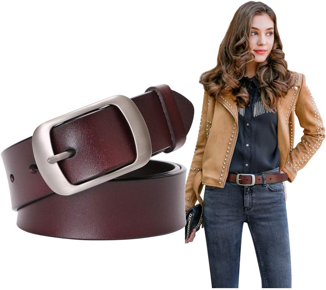 SUOSDEY Fashion Womens Leather Belt, Soft Leather Waist Belt with Pin Buckle for...