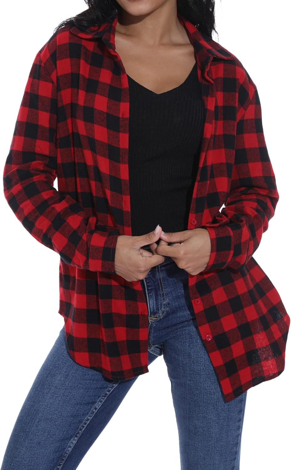 GUANYY Womens Long Sleeve Shirts Classic Button Down Flannel Shirt Cotton Plaid...