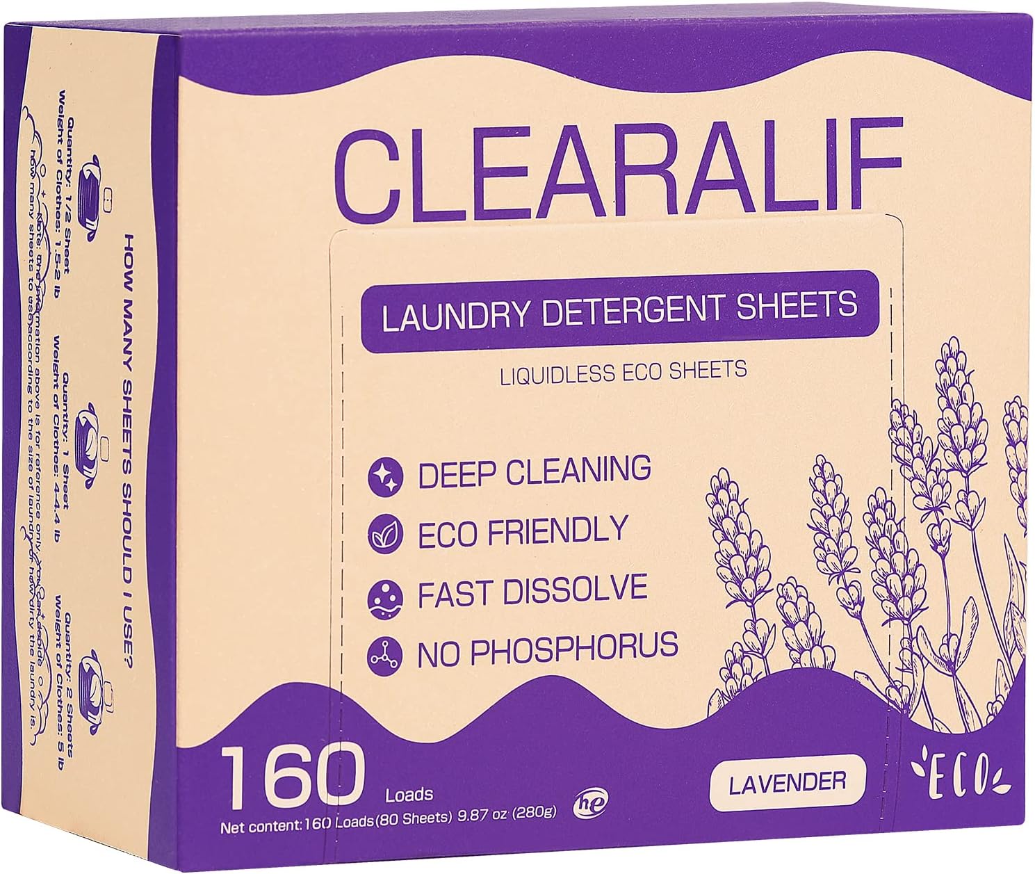 CLEARALIF Laundry Detergent Sheets 80 Sheets (Up to 160 Loads), Lavender - Great...