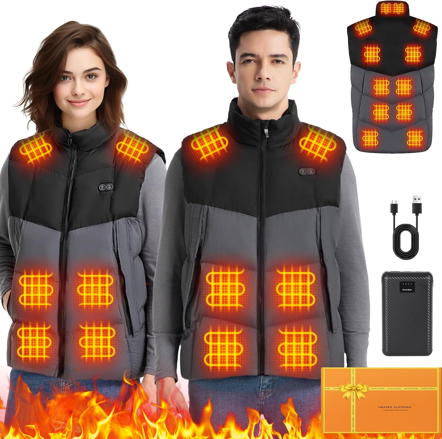 Heated Vest for Men,11-17 Heating Zones Rechargeable Heated Vest with 7.4v 16000...
