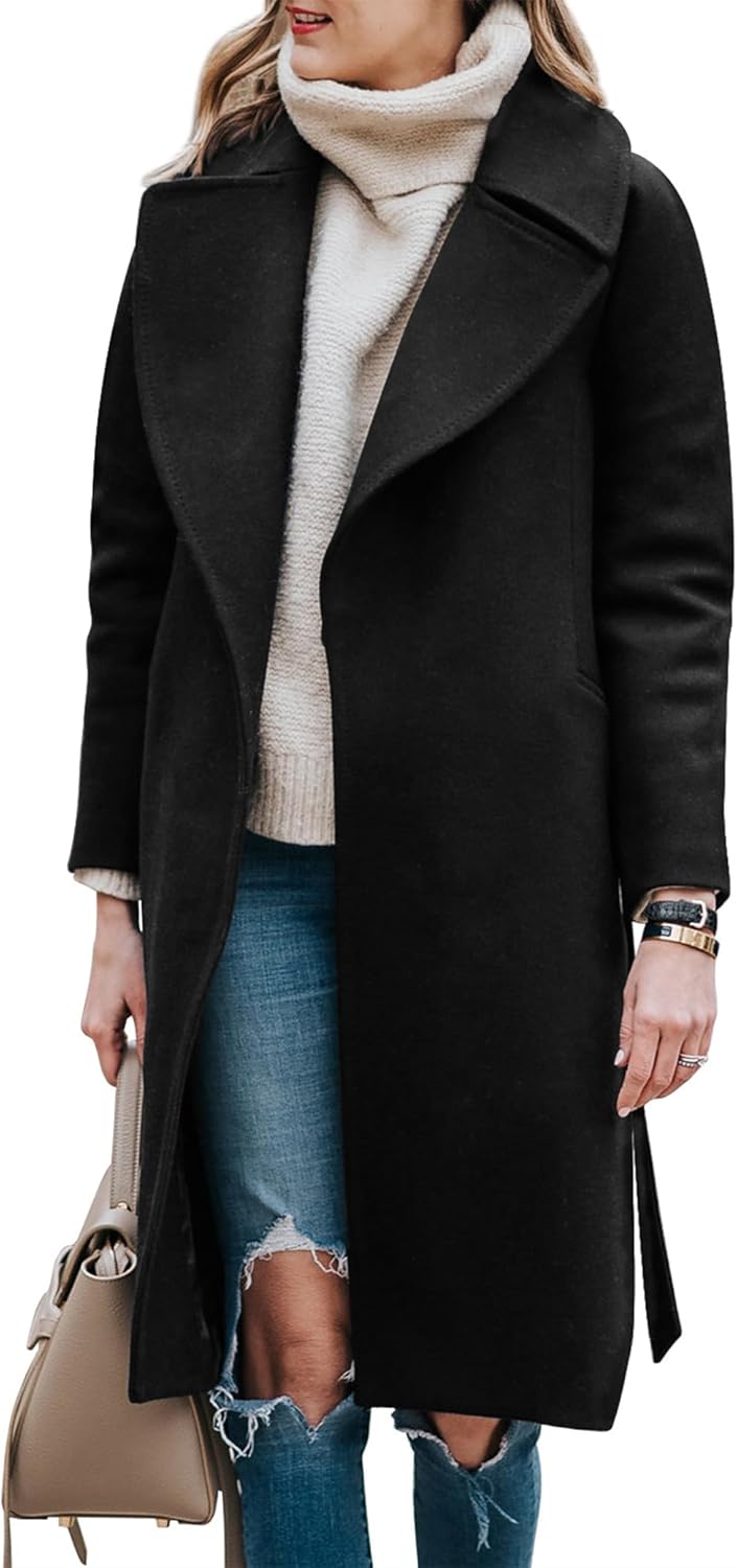 BZB Women's Long Wool Blend Pea Coat Winter Casual Overcoat Notched Lapel Collar...