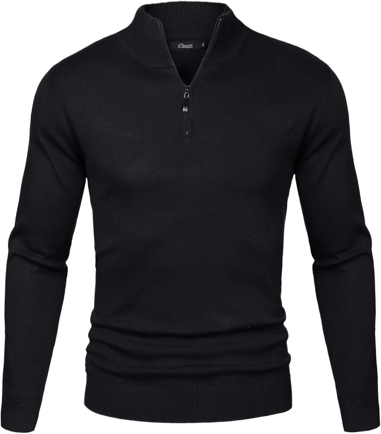 iClosam Men's Quarter Zip Knitted Pullover Regular Fit with Stand-Up Collar M Bl...