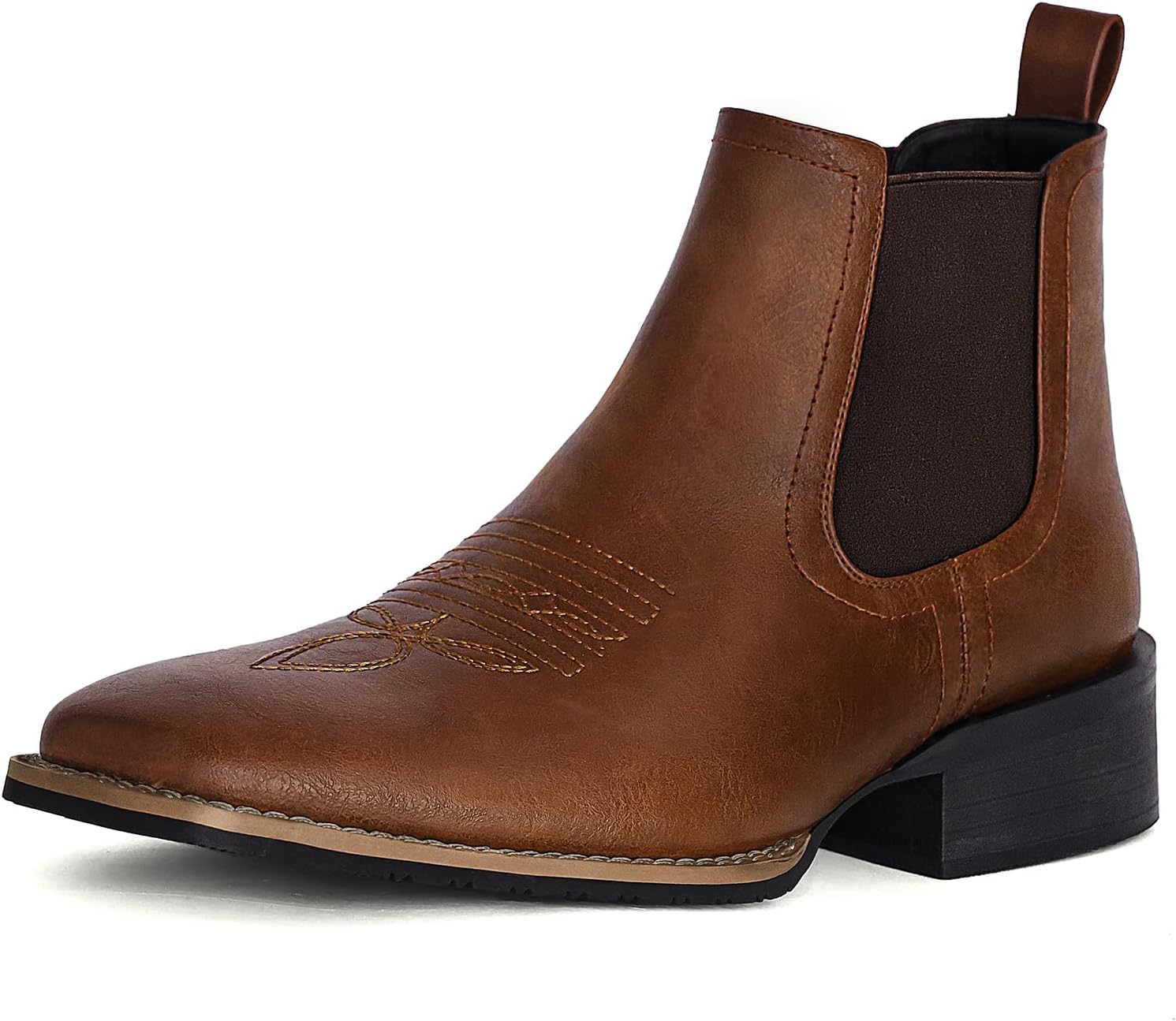 Western Cowboy Boots for Men - Mens Square Toe Chelsea Boots Ankle Cowboy Boots...