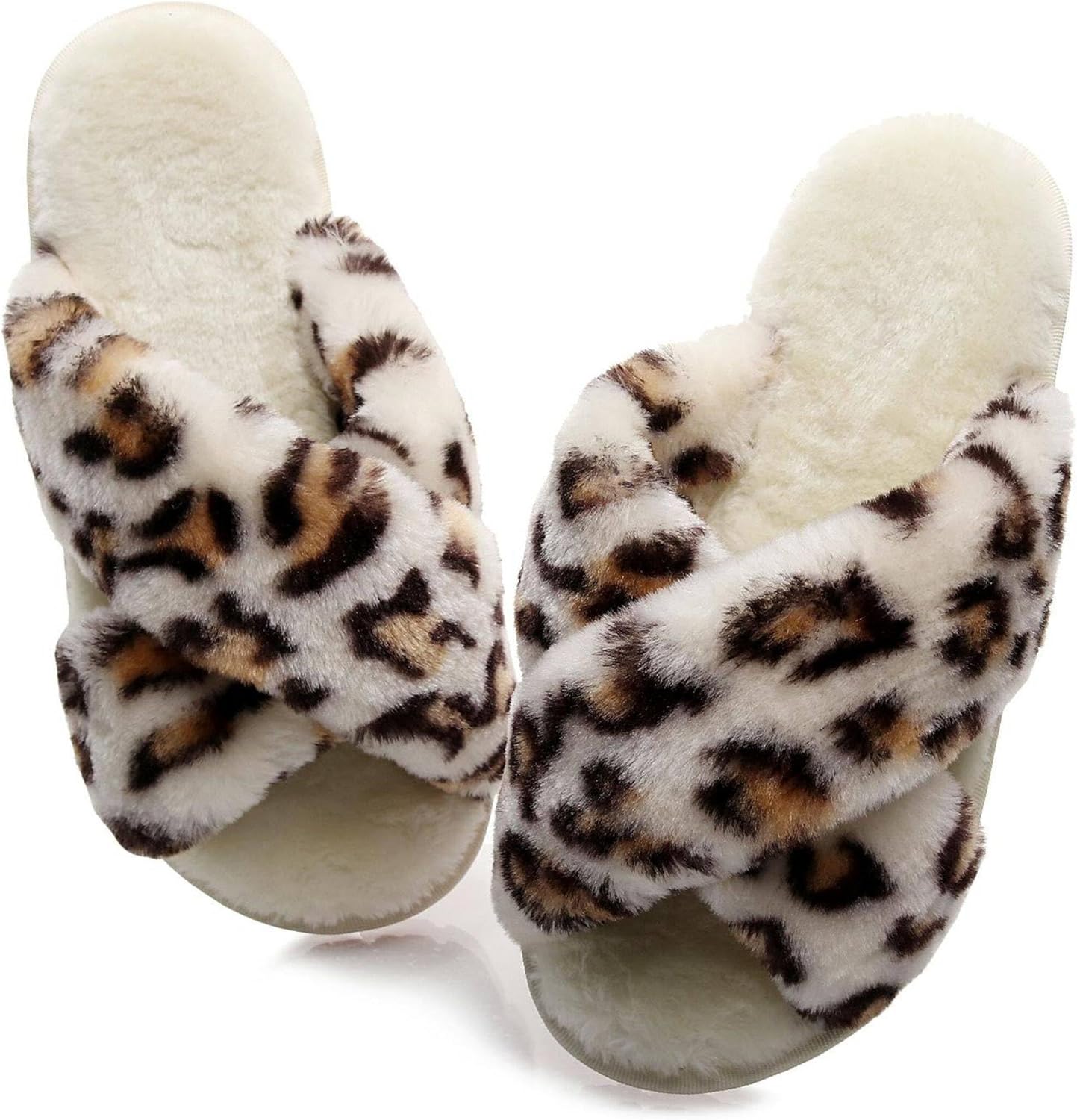 Crazy Lady Women's Fuzzy Fluffy House Slippers Cute Plush Memory Foam Shoes Cros...