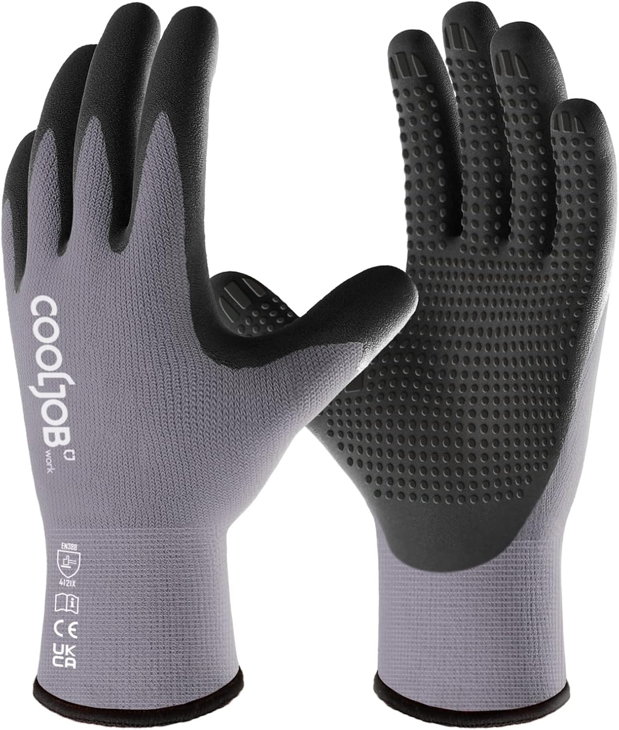 COOLJOB Work Gloves, 3 Pairs Nitrile Coated Safety Work Gloves for Men, Dots for...