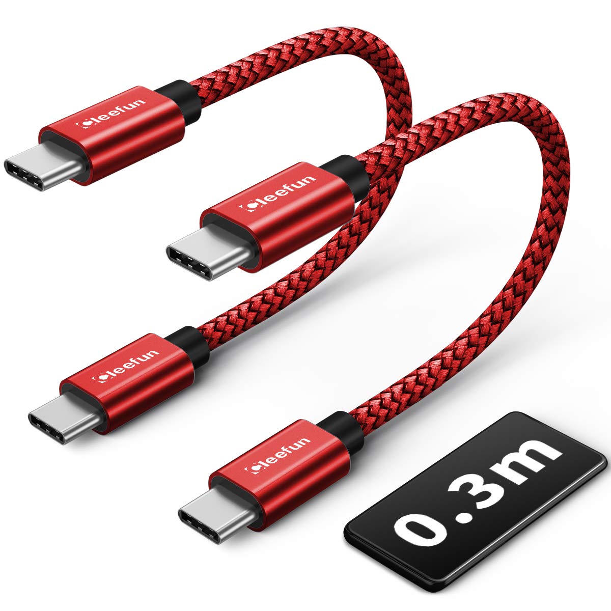 CLEEFUN Short USB C to USB C Cable [0.3M,2-Pack], 60W USB Type C PD Fast Charger...