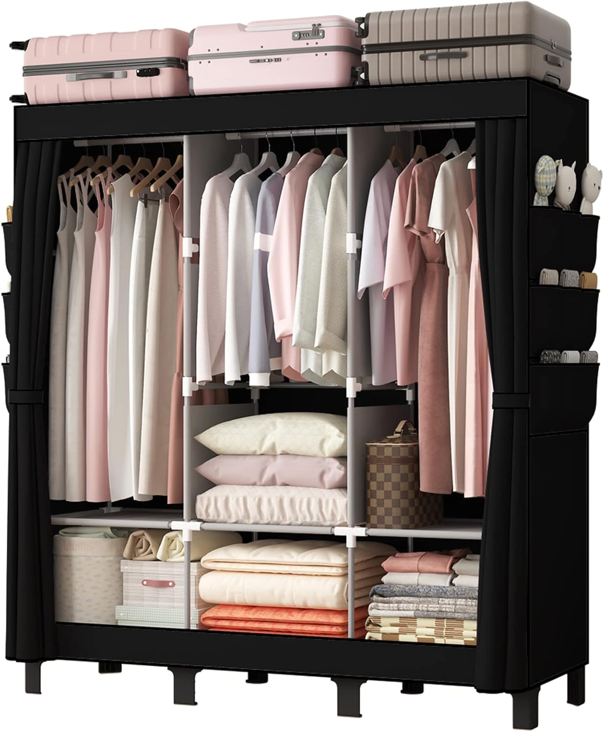 LOEFME Canvas Wardrobe 172 * 130 * 45cm, Wardrobes for Bedroom, New Base Design...