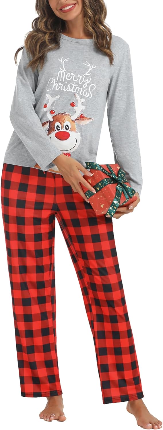 iClosam Women's Pyjamas Set Cotton Checked Loungewear Pjs Soft Warm Nightwear 2...