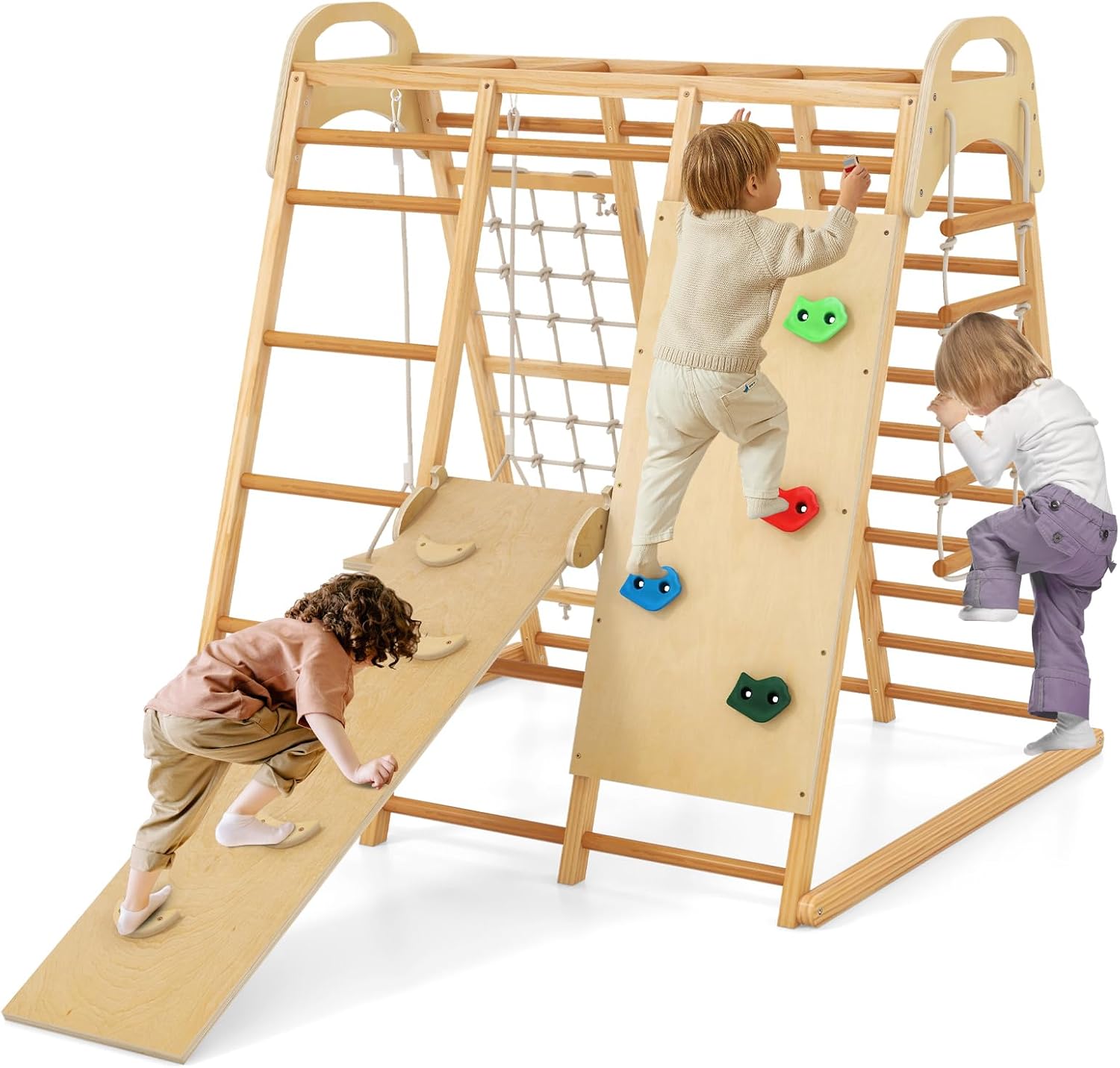 INFANS Indoor Jungle Gym, 8 in 1 Kids Montessori Indoor Playground Climbing Play...