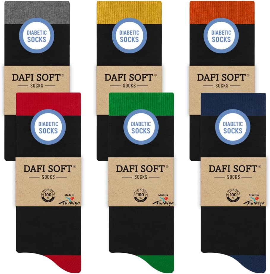 Dafi soft 6 Pairs Men's Diabetic Socks, Cotton, Stretchy, Made in Turkey 9-12 6...