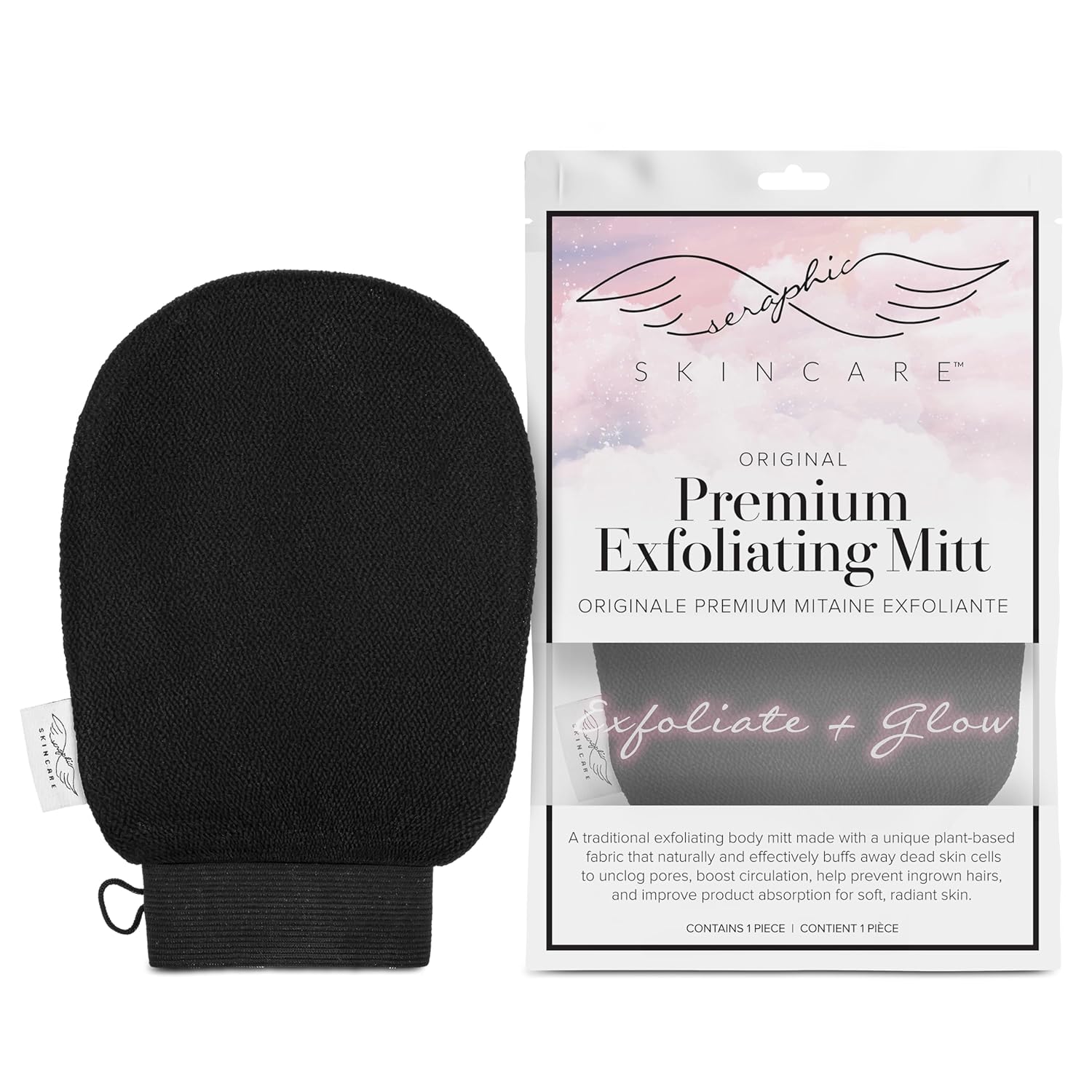 Seraphic Skincare (Original) Premium Exfoliating Mitt for Body (1pc) – 100% Vega...