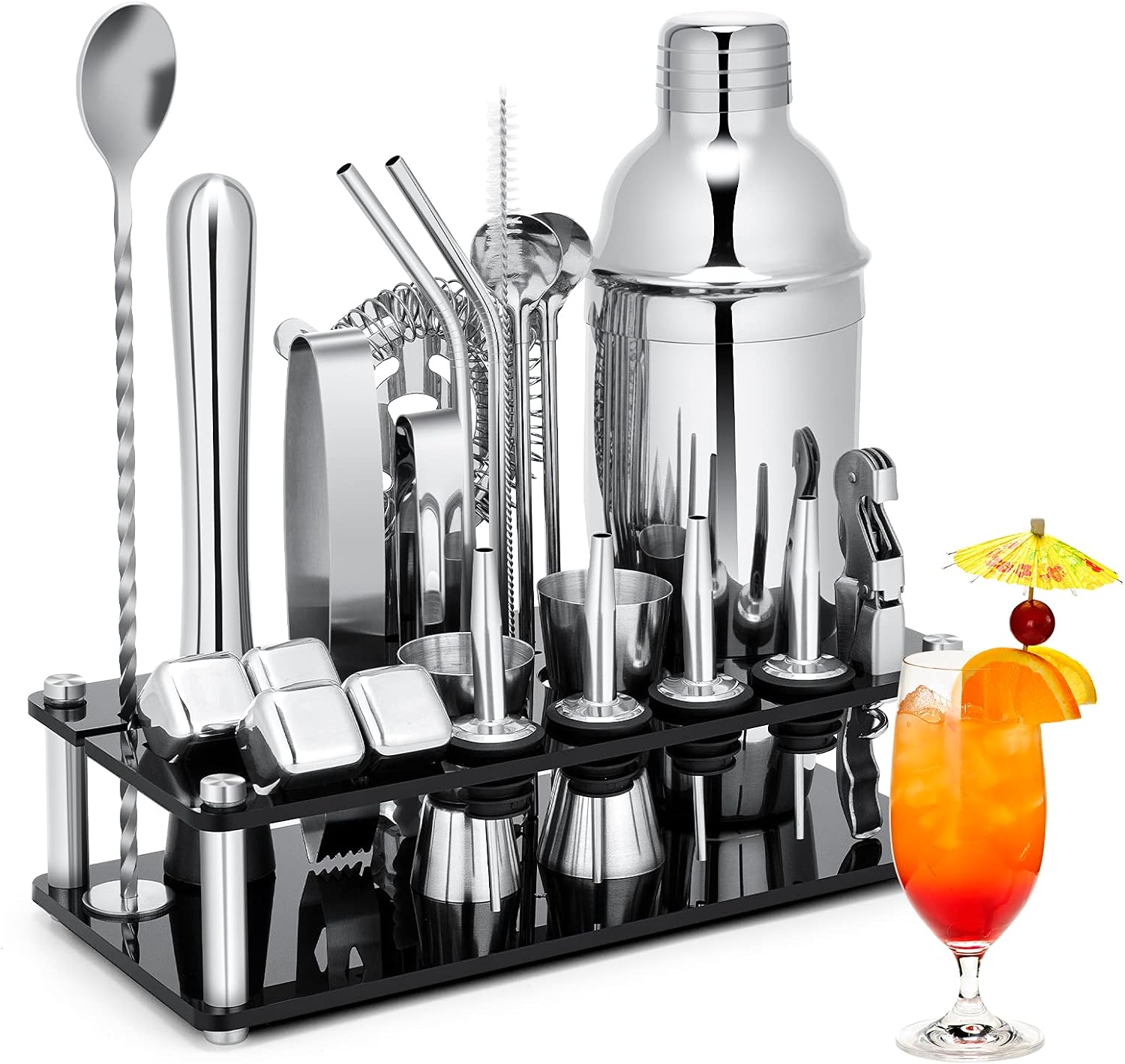 Cocktail Shaker Set, 23-Piece Stainless Steel Bartender Kit with Acrylic Stand &...