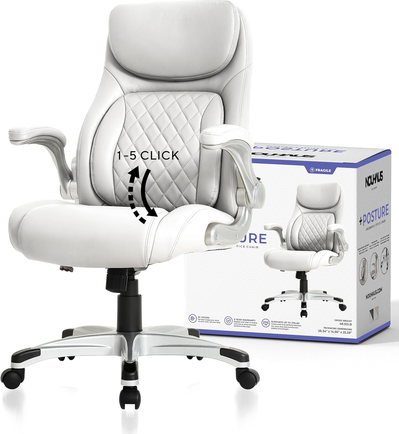 Nouhaus +Posture Ergonomic PU Leather Office Chair. Click5 Lumbar Support with F...