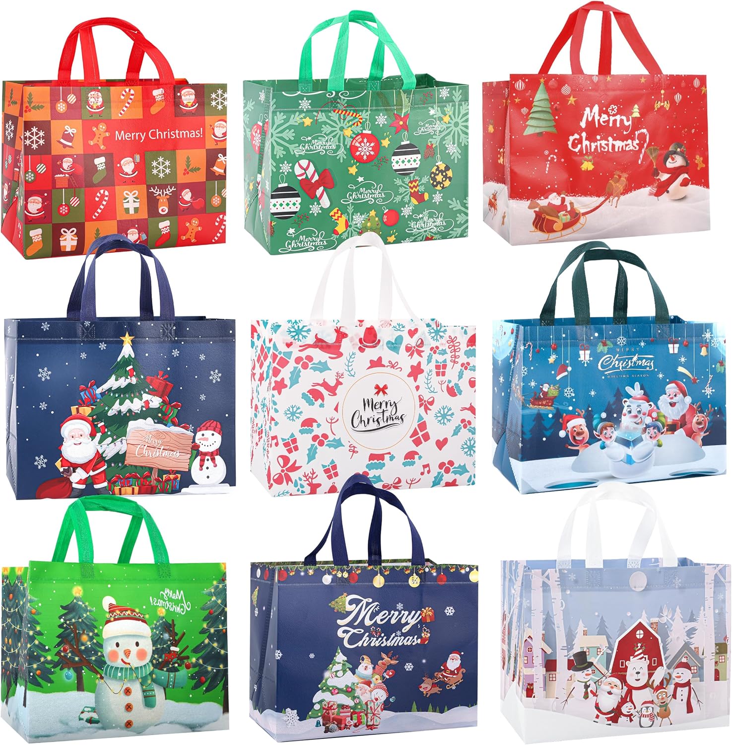 CVNDKN Christmas Gift Bags,9 Pcs Christmas Tote Bags with Handles for Shopping,G...