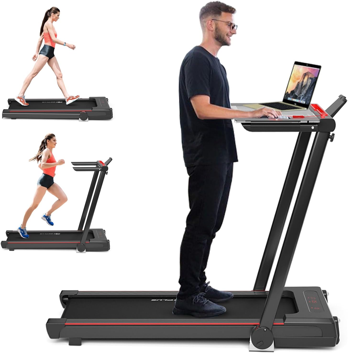Goplus 3-in-1 Treadmill with Large Desk, 2.25HP Folding Electric Treadmills, LED...