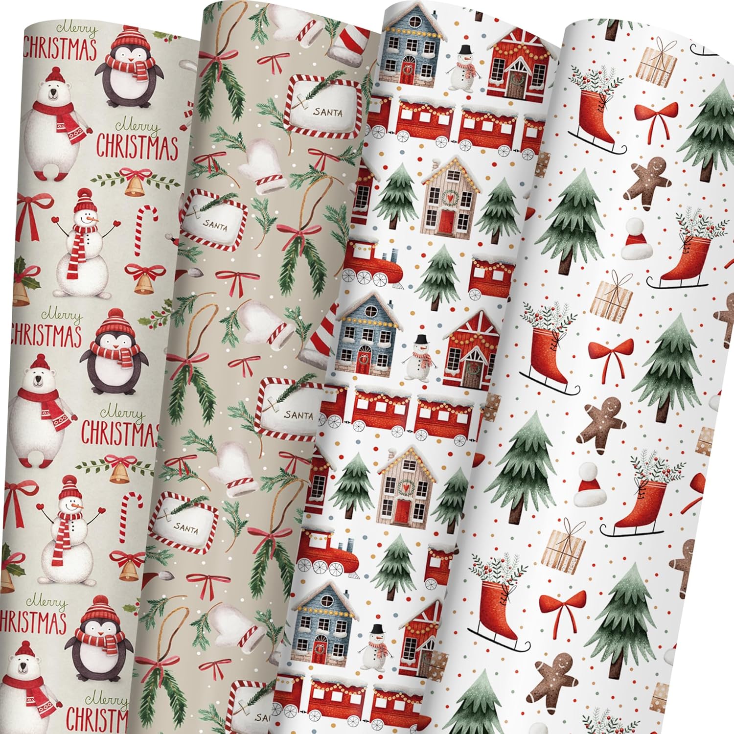 WAPLIGHAL Christmas Wrapping Paper for Kids - Xmas Wrapping Paper Set with Water...