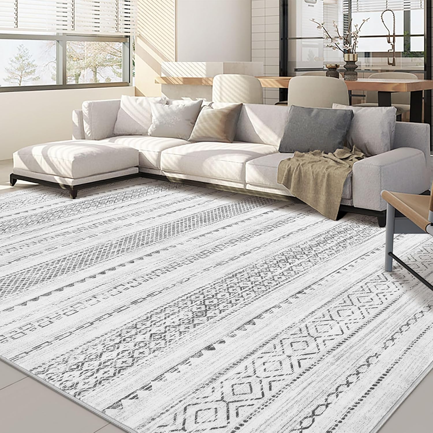 9x12 Area Rug Living Room Rugs: Large Soft Machine Washable Boho Moroccan Farmho...